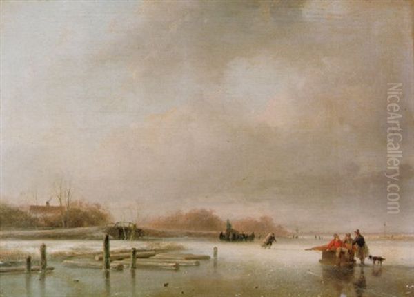 Auf Dem Eise Oil Painting by Andreas Schelfhout