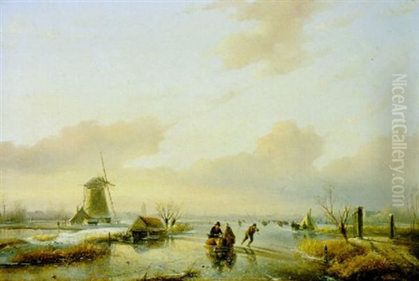 Eisvergnugen Oil Painting by Andreas Schelfhout