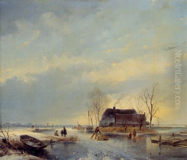 Scene De Campagne Dans Un Paysage Hivernal Oil Painting by Andreas Schelfhout