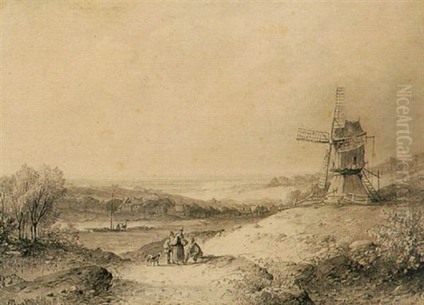 Figures In A Landscape by Andreas Schelfhout