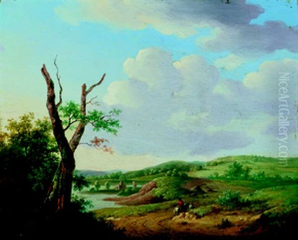 Hugelige Landschaft Mit Reiter Oil Painting by Andreas Schelfhout