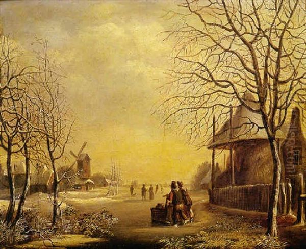 Riviere Glacee Et Patineurs Oil Painting by Andreas Schelfhout