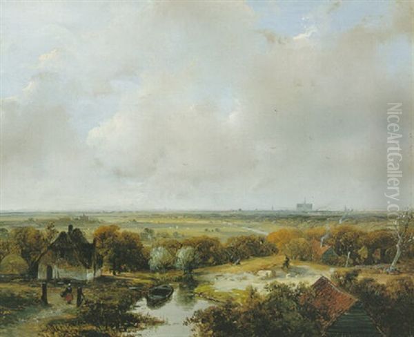 Dutch Landscape Oil Painting by Andreas Schelfhout