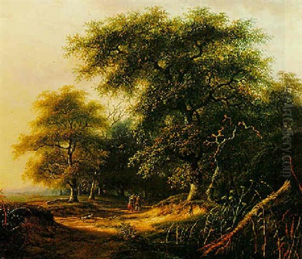 Travellers In A Summer Landscape Oil Painting by Andreas Schelfhout