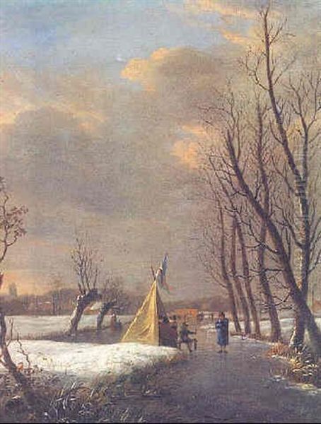 A Winter Landscape With Figures By A 