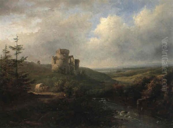 Landschaft Mit Burgruine Oil Painting by Andreas Schelfhout