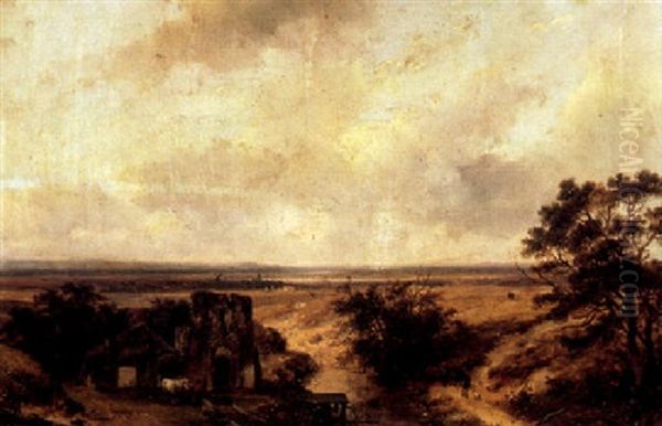 Figures In A Landscape In The East Of Holland Oil Painting by Andreas Schelfhout