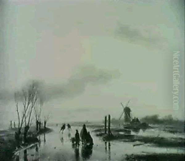 Canal En Hiver Oil Painting by Andreas Schelfhout