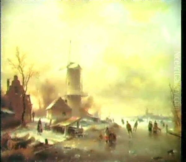 Hollandische Winterlandschaft. Oil Painting by Andreas Schelfhout