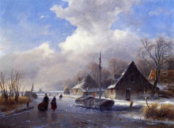 Ein Wintertag Am Lande Oil Painting by Andreas Schelfhout