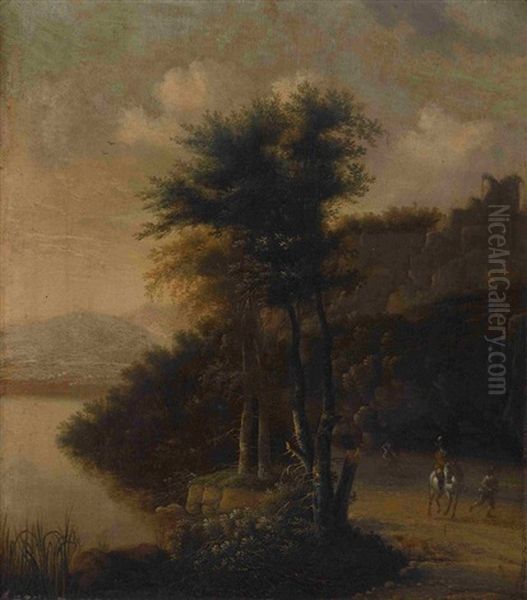 Flusslandschaft Mit Reiter Oil Painting by Willem Schellinks