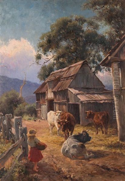 Farm Near The Foothills Of Mount Dandenong Oil Painting by Jan Hendrik Scheltema