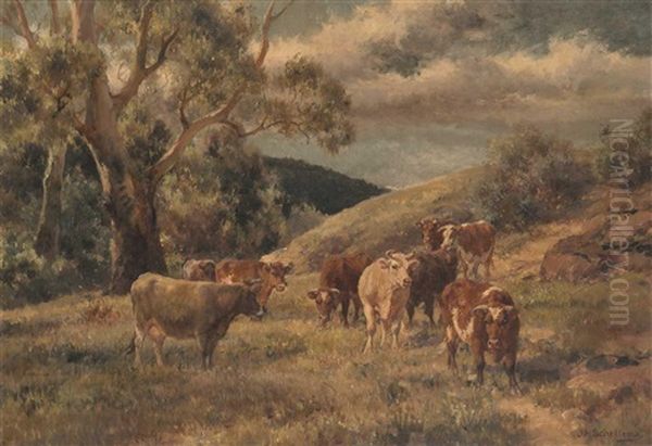 Grazing Cows Oil Painting by Jan Hendrik Scheltema