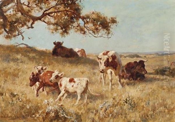 Cattle With Calves Oil Painting by Jan Hendrik Scheltema