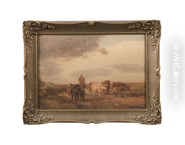 Herding Cattle Oil Painting by Jan Hendrik Scheltema