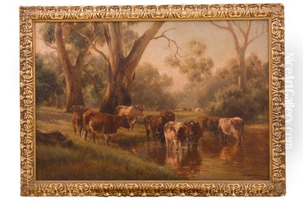 Cattle By The Water Oil Painting by Jan Hendrik Scheltema