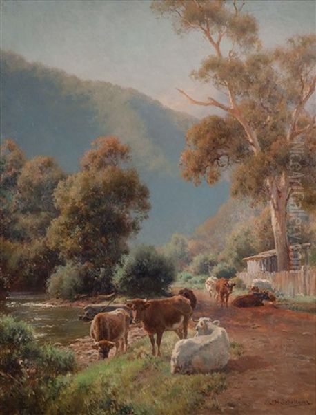 Cattle By The River Oil Painting by Jan Hendrik Scheltema