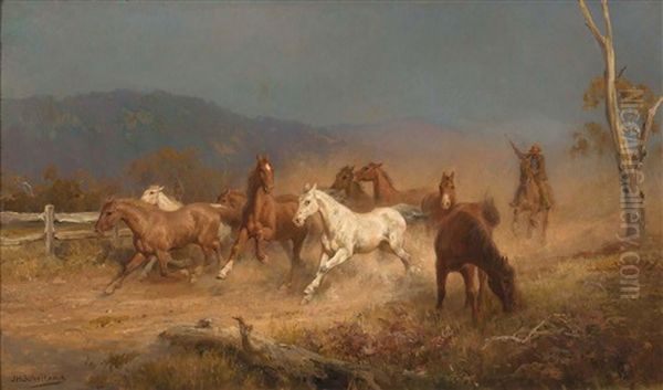 Tailing The Horses Oil Painting by Jan Hendrik Scheltema