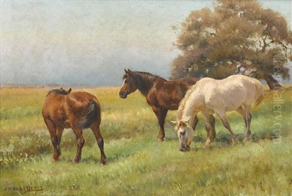 Three Horses Oil Painting by Jan Hendrik Scheltema