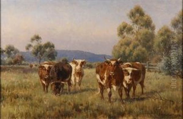 Cattle In A Pasture Oil Painting by Jan Hendrik Scheltema