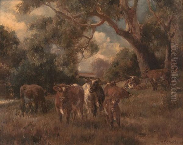 Resting Cattle Oil Painting by Jan Hendrik Scheltema