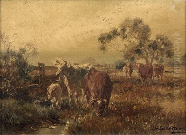 Paddocks At Macedon Oil Painting by Jan Hendrik Scheltema