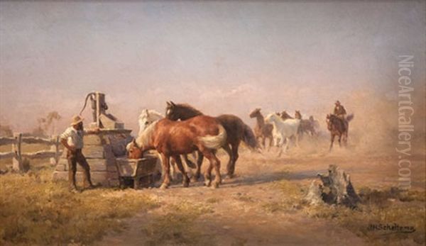 Watering Hole Oil Painting by Jan Hendrik Scheltema