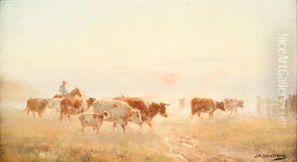 Milking Time Oil Painting by Jan Hendrik Scheltema