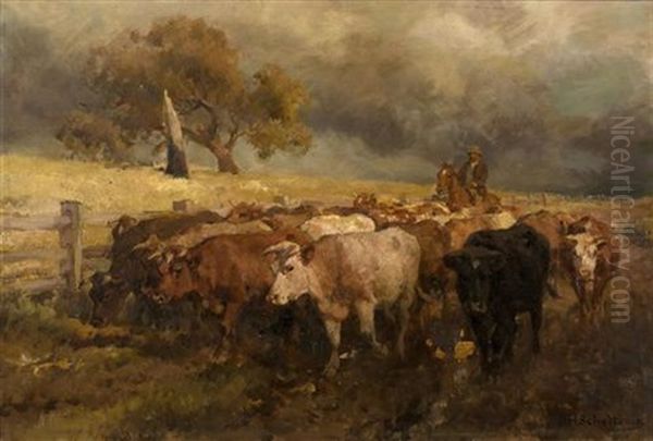 Herding The Cattle Oil Painting by Jan Hendrik Scheltema