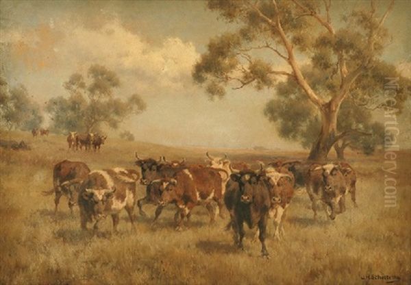 Cattle Gracing Oil Painting by Jan Hendrik Scheltema