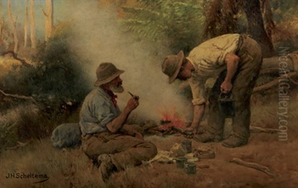 Camp Fire Oil Painting by Jan Hendrik Scheltema