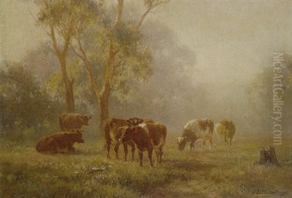 Cattle In The Early Morning Oil Painting by Jan Hendrik Scheltema