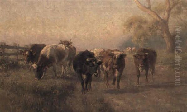 Cattle In Summer Heat Oil Painting by Jan Hendrik Scheltema