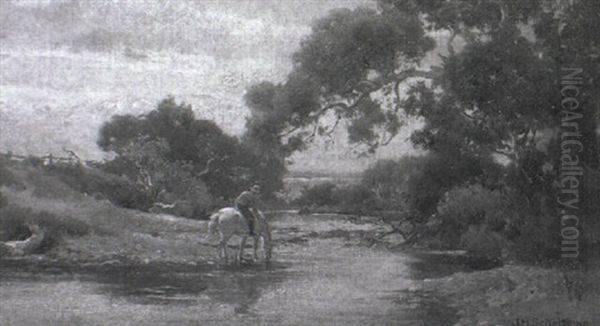 Crossing The Creek Oil Painting by Jan Hendrik Scheltema