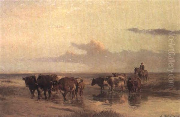 Crossing The Marshes Oil Painting by Jan Hendrik Scheltema