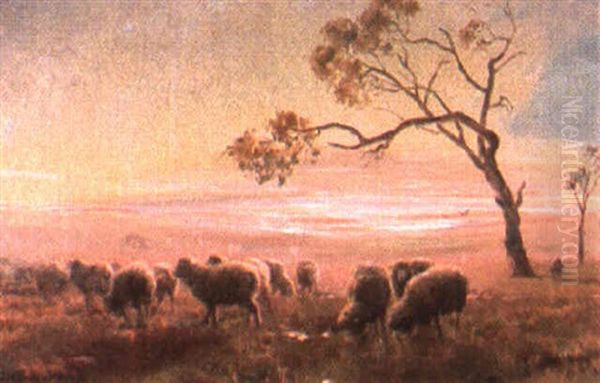 Australian Pastoral Idyllic Oil Painting by Jan Hendrik Scheltema