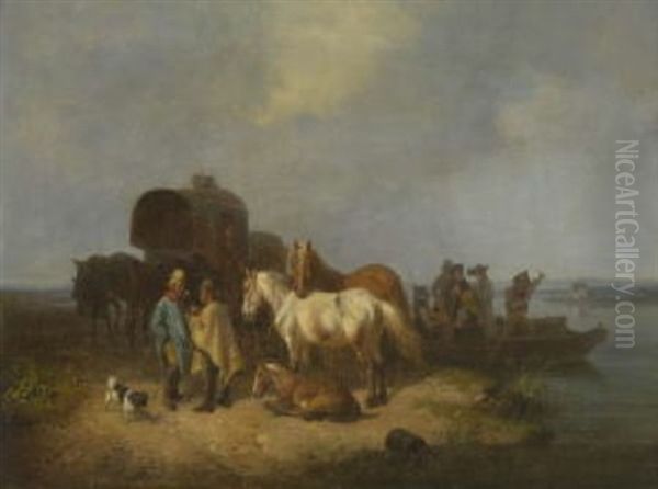 Warten Auf Die Uberfahrt Oil Painting by August Franz Schelver