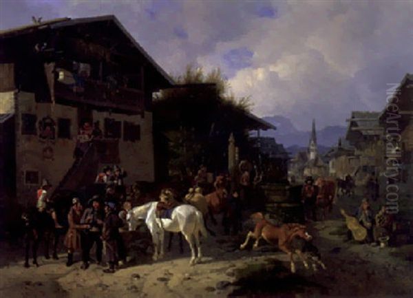 Pferdemarkt In Partenkirchen by August Franz Schelver