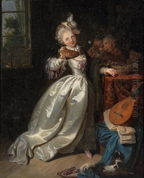 Young Lady In An Interior Oil Painting by Johann Eleazar Schenau