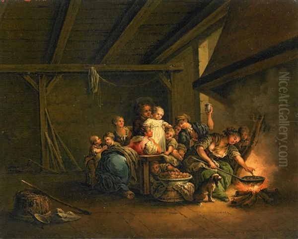 Familienszene Bei Der Essenszubereitung Oil Painting by Johann Eleazar Schenau