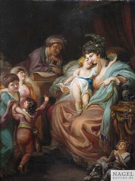 Familiengluck. Eine Mutter Wird Beim Briefelesen In Einer Studierstube Von Ihren Kindern Aufgesucht Oil Painting by Johann Eleazar Schenau