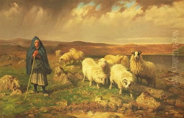 Hirte Mit Seiner Schafherde Oil Painting by August Friedrich Albrecht Schenck