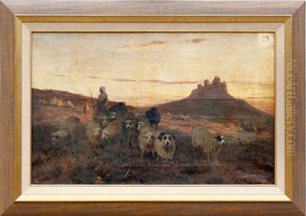 Troupeau De Moutons Oil Painting by August Friedrich Albrecht Schenck