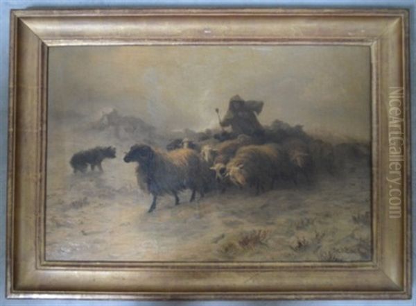 Le Troupeau Oil Painting by August Friedrich Albrecht Schenck