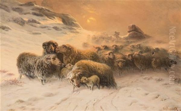 Sheep In Snow by August Friedrich Albrecht Schenck