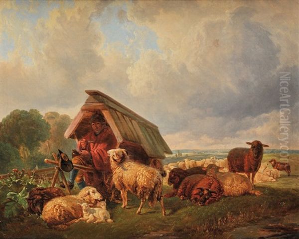 Le Repas Du Berger Oil Painting by August Friedrich Albrecht Schenck