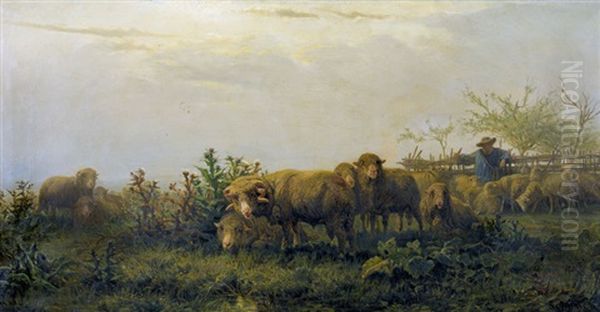 Auf Der Weide Oil Painting by August Friedrich Albrecht Schenck