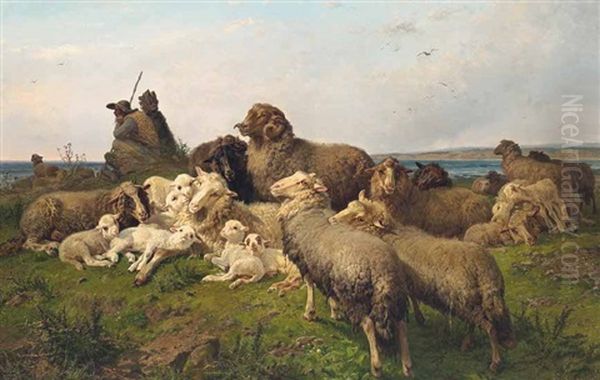 Schafer Mit Seiner Herde In Weiter Kustenlandschaft Oil Painting by August Friedrich Albrecht Schenck