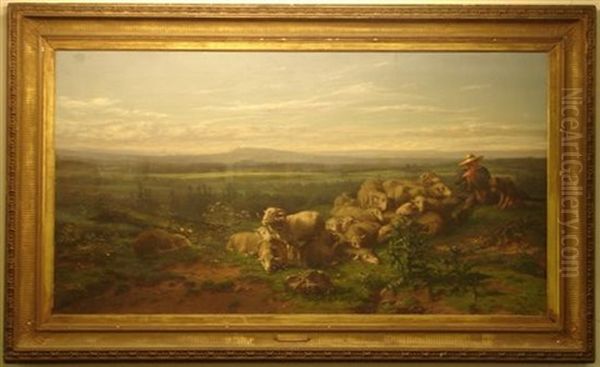 Shepherd With His Flock Oil Painting by August Friedrich Albrecht Schenck