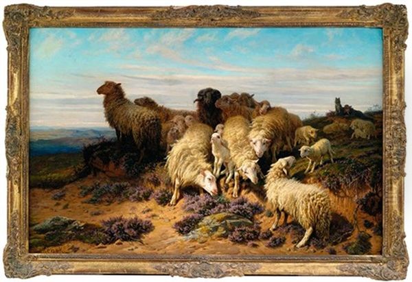 Schafherde Vor Weitem Landschaftshintergrund Oil Painting by August Friedrich Albrecht Schenck